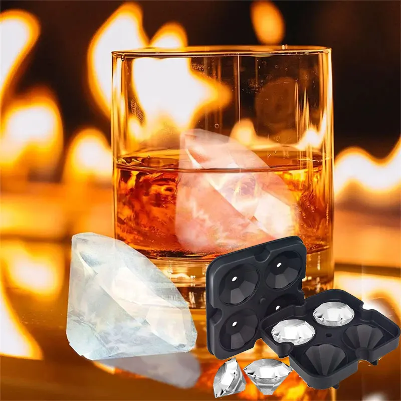 Reusable Diamond Ice Cube Mold Silicone Whiskey Ice Cube Tray For Bar Accessiories Chilling Cocktails Brick Square Forms Molds