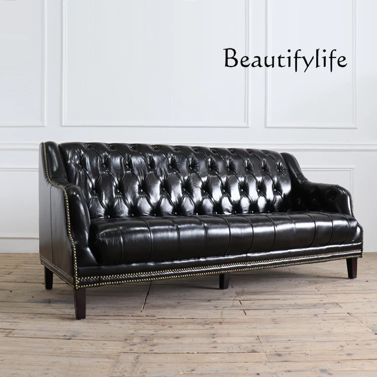 

American country retro sofa combination imported cowhide classic living room leather sofa single and double seat
