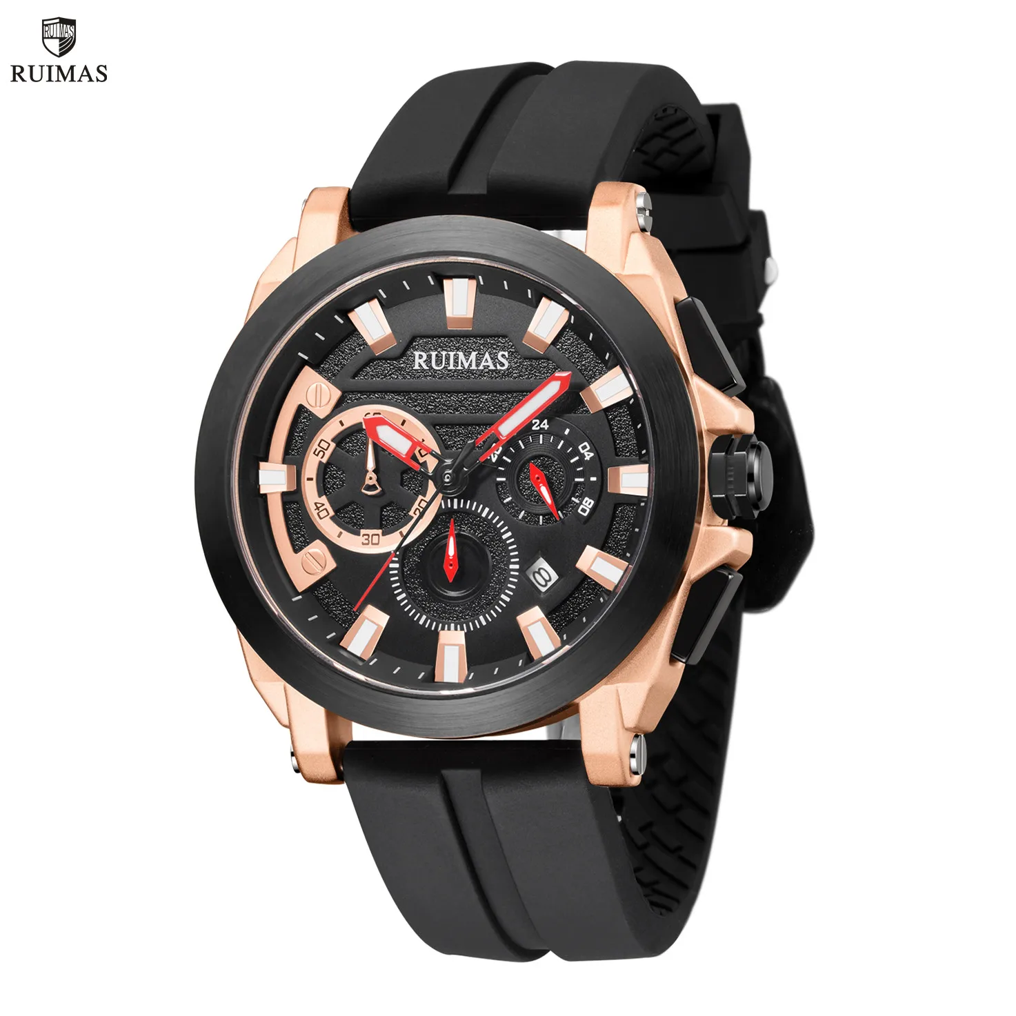 RUIMAS Men's Watches Fashion Sports Military Watch Waterproof Calendar Quartz Wristwatch Luminous Silicone Strap Male Clock 580