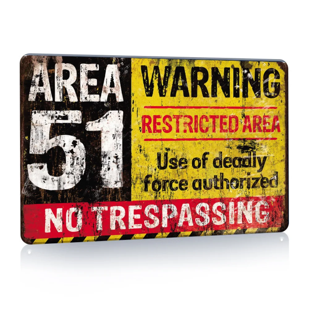 1pc 8x12 inch Warning Sign, Zone 51 Vintage Metal Tin Sign Area Warning Danger No Trespassing Tin Poster Metal Sheet Wall Sign