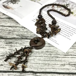 Black Brown Long Wood Beads Necklaces & Pendants Handmade Tassel Boho Wooden Beaded Jewelry For Women Fashion Accessories UKEN