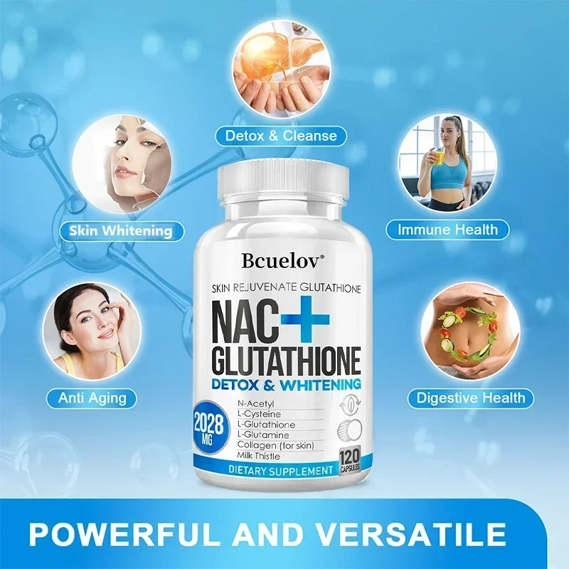 NAC + Glutathione Supplement - Collagen, Milk Thistle for Skin Health, Brightening, Detox, Antioxidants, Hair, Nails, Anti-Aging