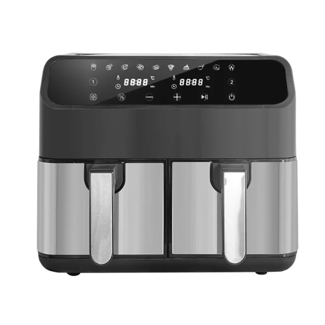 8L Dual Basket Air Fryer Stainless Steel Dual Zone Touch Control Multifunction Hot Oven for Home