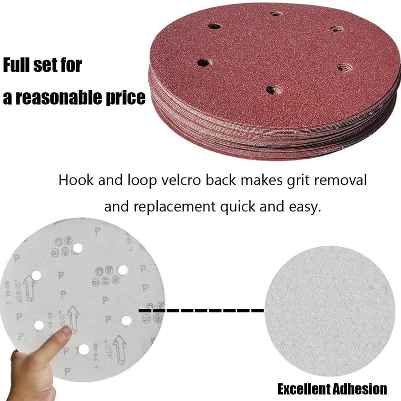 10pcs 9 inch 6 Hole 225mm Wall Sander Sandpaper Metal Grinding Disc Abrasive Polishing Tool 60-800 Grit Sanding Discs
