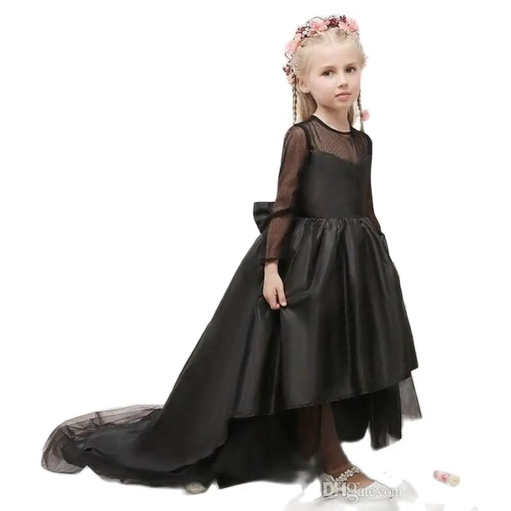 Vestido floral de cetim preto, vestido infantil para baixo, festa, baixo, cetim, concurso, princesa