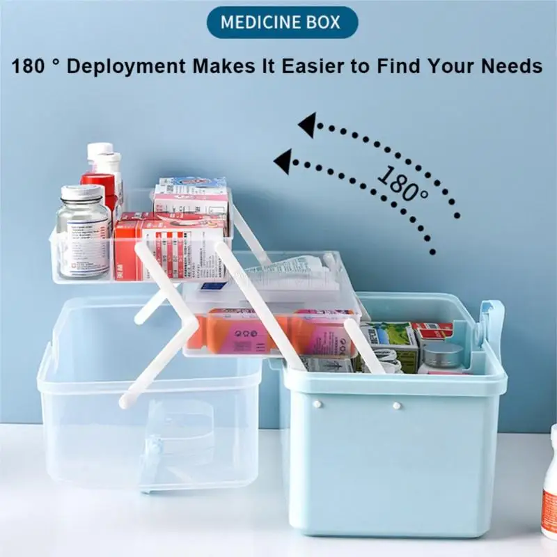 Plastic Draagbare Ehbo-kit Container Multifunctionele Familie Emergency Opbergdozen Organizer Met Handvat Capaciteit Pil Case