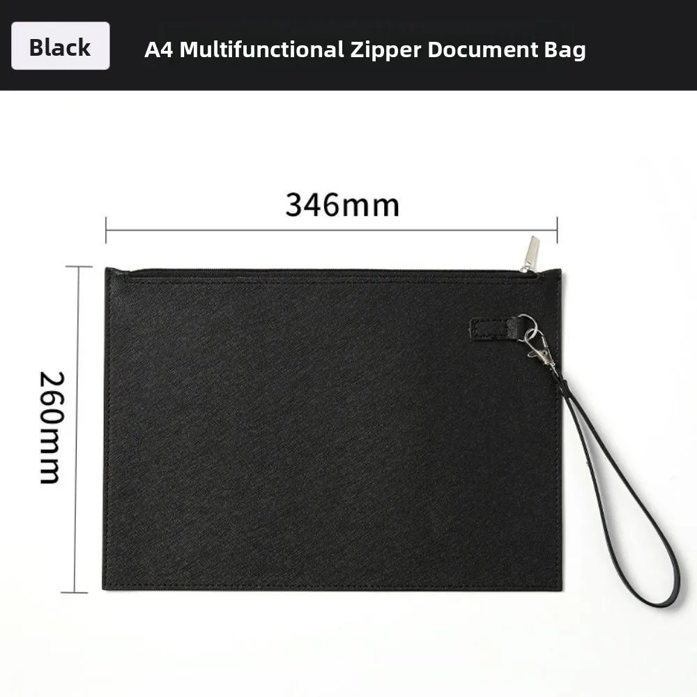 

Large Capacity A4 Imitation Leather File Folder Simple Waterproof File Storage Bag Portable Thickened Document Organizer Paper
