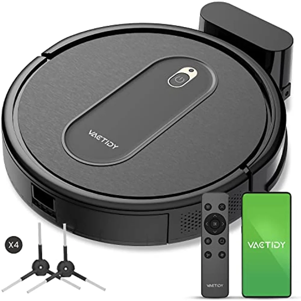 

Vactidy Robot Vacuum, Slim, Quiet, Automatic Self-Charging Robotic Vacuum Cleaner, 2.4GHz WiFi/App/Alexa/Siri Control.