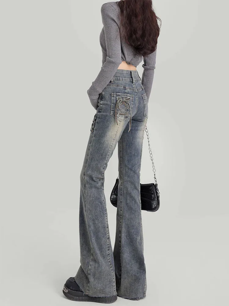 High Waist Bell Bot Jeans Women's Thin Straight Leg Jeans Summer Casual Wear Resistant Denim Fabric Micro Flared Trousers