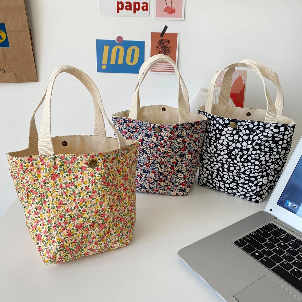 Small Fresh Portable Lunch Bag Female Mini Hand Carry Cloth Bag Leisure All-Match Handbag Environmental Shopping Bag Casual Tote