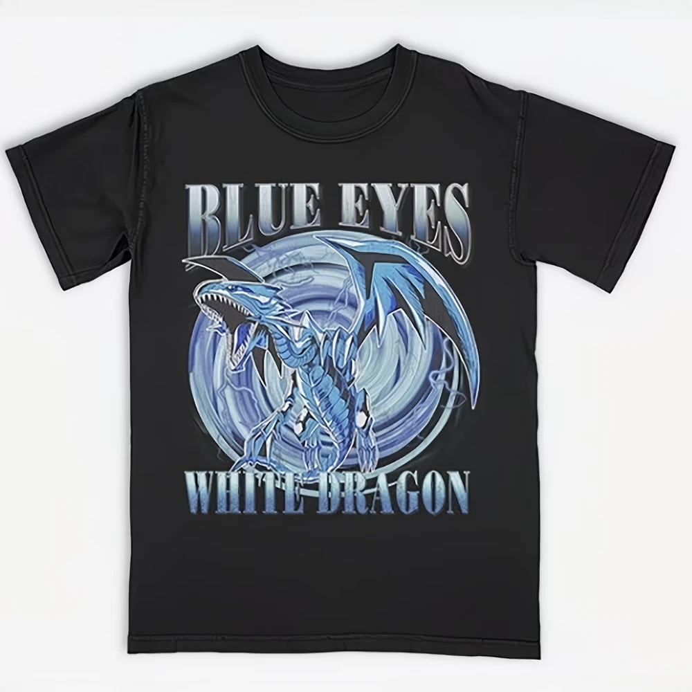 Men's Blue Eyes-White Dragon Anime Design T Shirt Cotton Tee Women Streetwear Oversized Summer Novelty Top Harajuku O-Neck Y2k