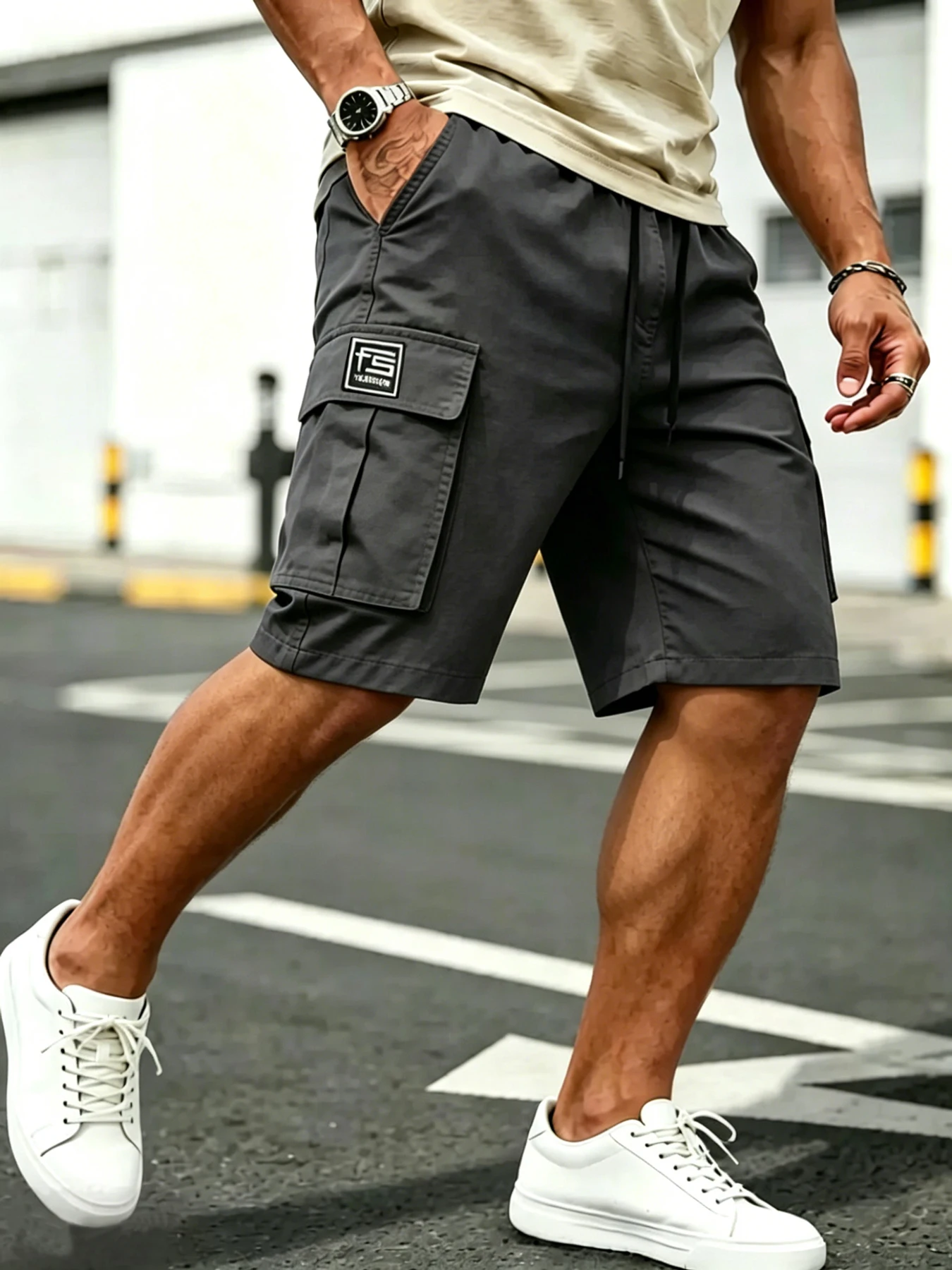 Herren Sommer Casual Sport Cargo-Shorts, Minimalistischer Pendler-Arbeitskleidungsstil, Atmungsaktiver Knitterfreier Verschleißfester Stoff – Detail 3