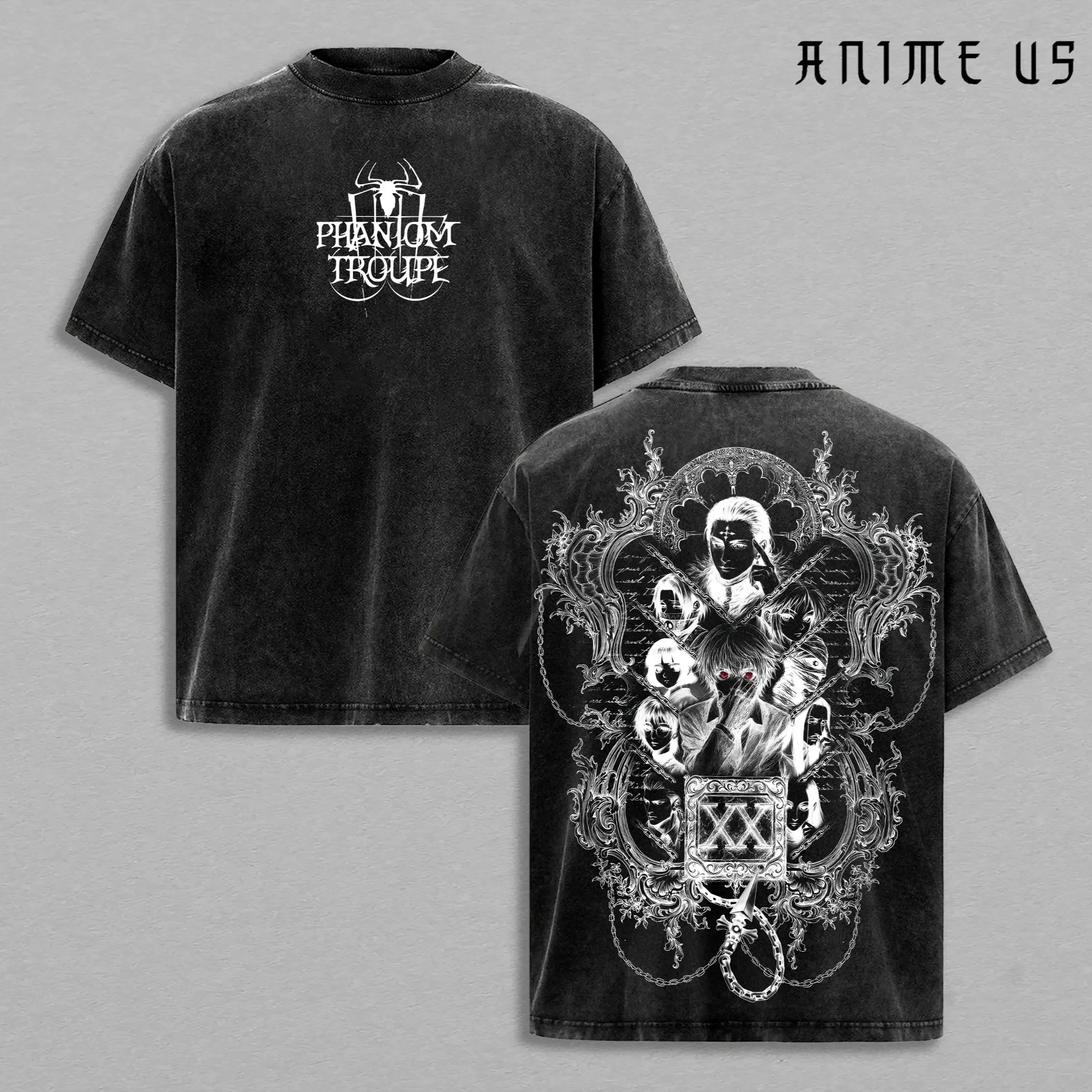 HUNTER×HUNTER Chrollo Lucilfer T Shirt Anime Vintage Gothic Washed Tees Tops Men Clothing Summer Short Sleeve Cotton T-shirt view 3