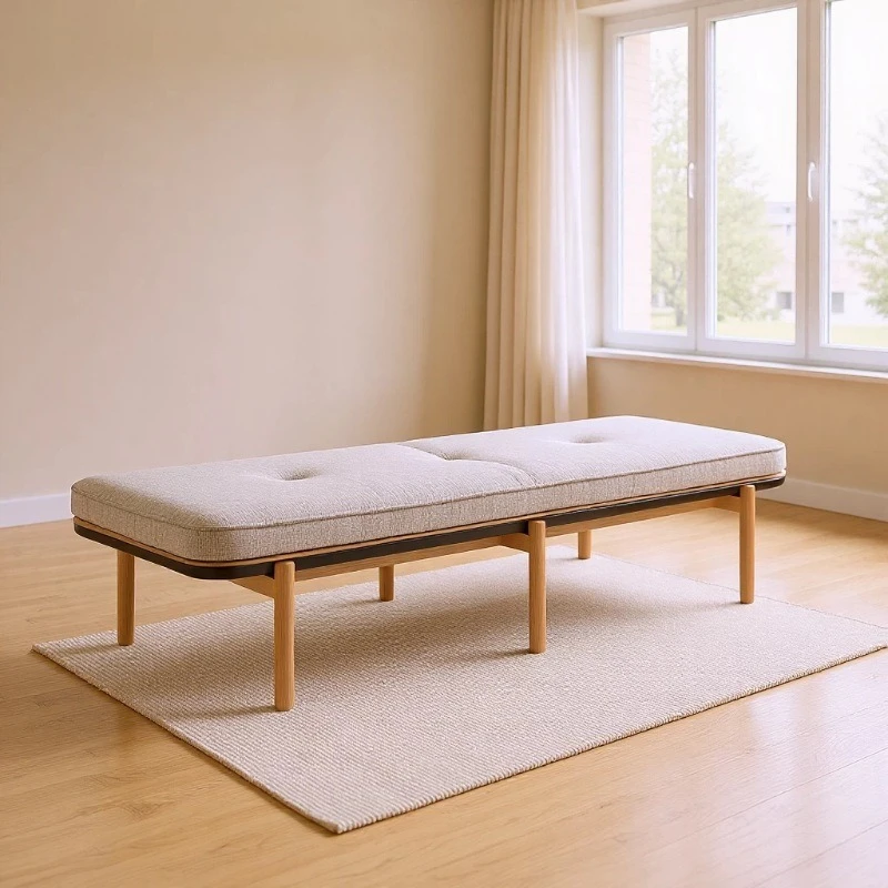 

New Chinese-style solid wood leather fabric splicing soft bag, chaise longue, lazy recliner, bedroom