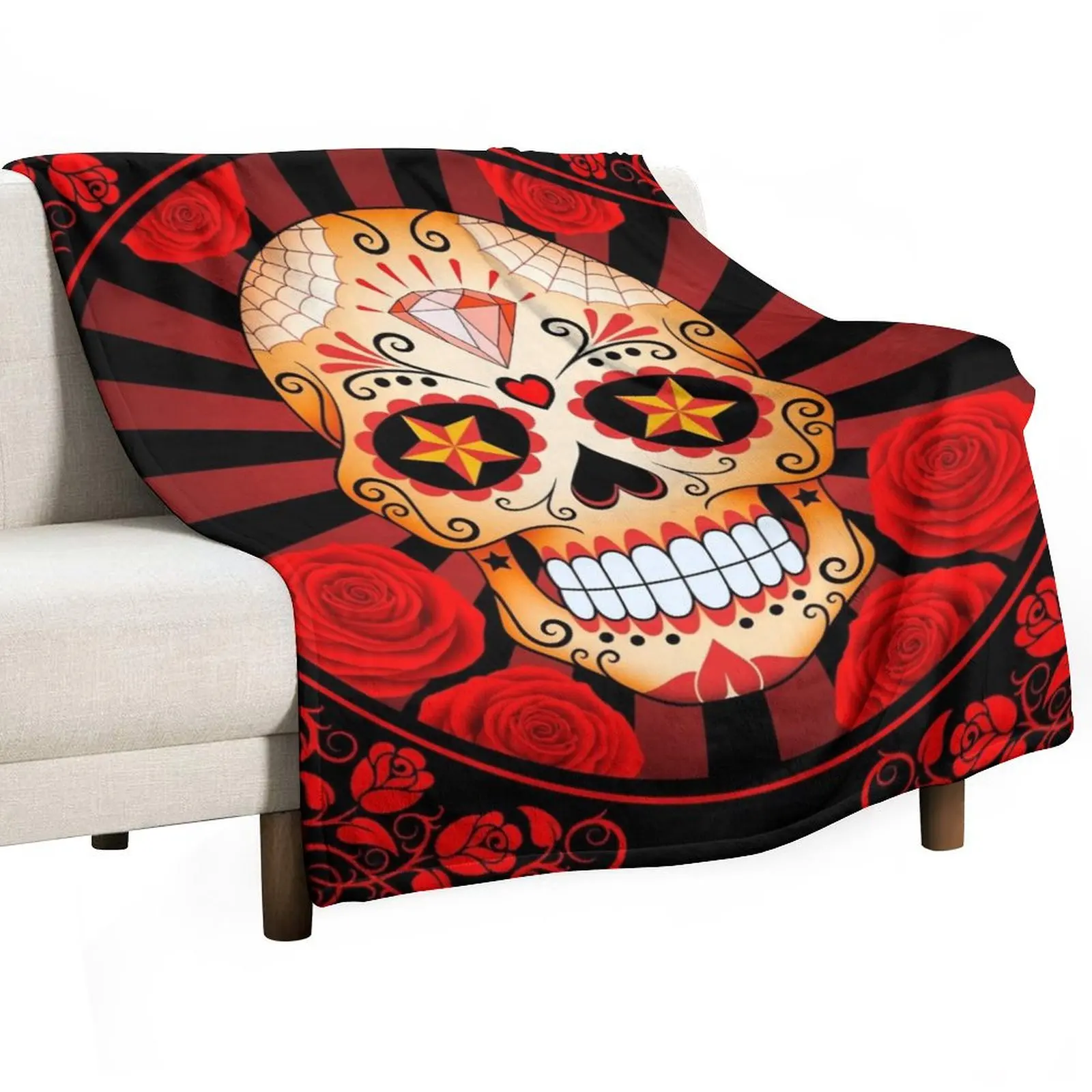 

Red Sugar Skull with Roses Throw Blanket Nap Fashion Sofas Blankets Sofas Of Decoration Flannel Blankets