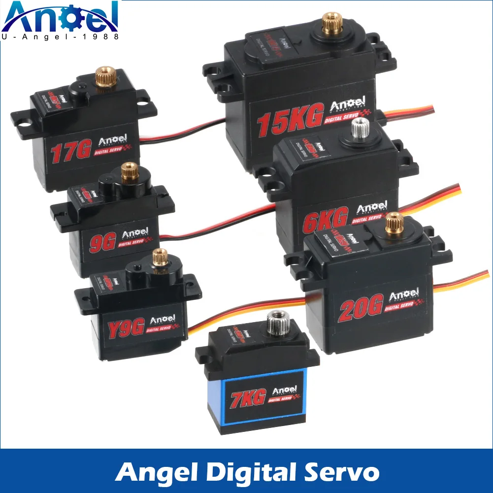 Servomoteur numérique UAngel 9g 17g 20g 6kg 7kg 15kg avec engrenages métalliques et en plastique pour voiture RC, robot, drone, avion à voilure fixe