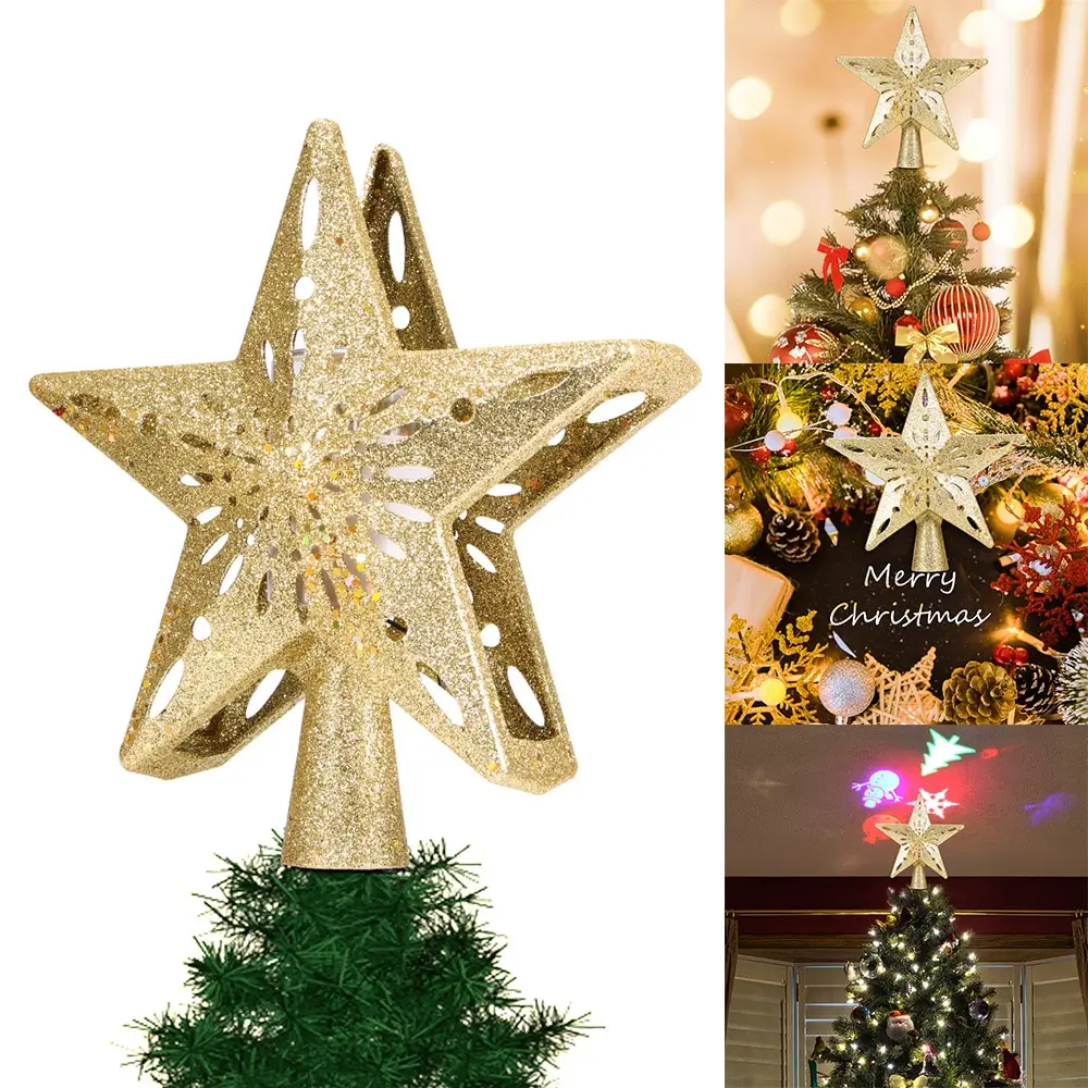 Christmas Tree Topper Light Star Snowflake Shape LED Laser Projector Light Christmas Tree Ornament for Christmas Decoration Lamp