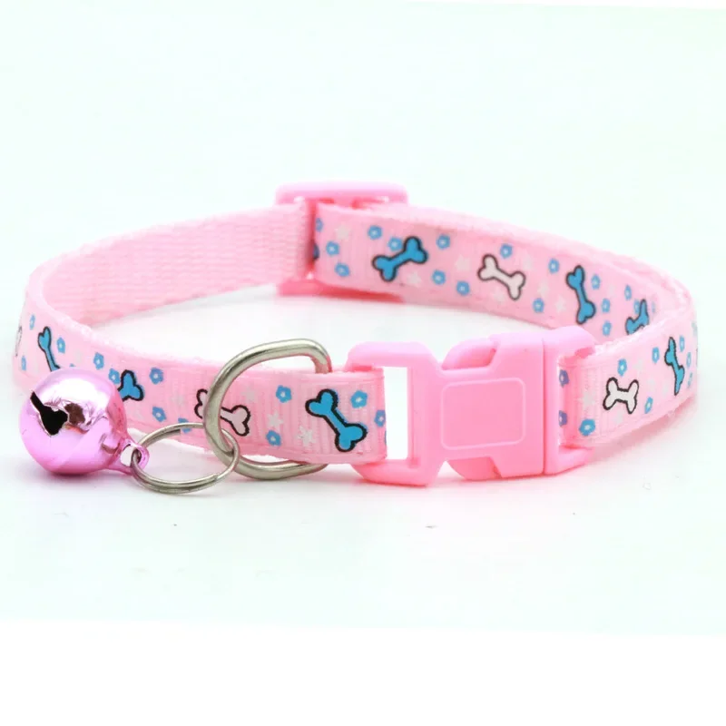 Adjustable Cartoon Ctue Bone Dog Kitten Cat Collar with Bell Polyester Buckle Collars for Small Dogs Kitten Accessories Supplies