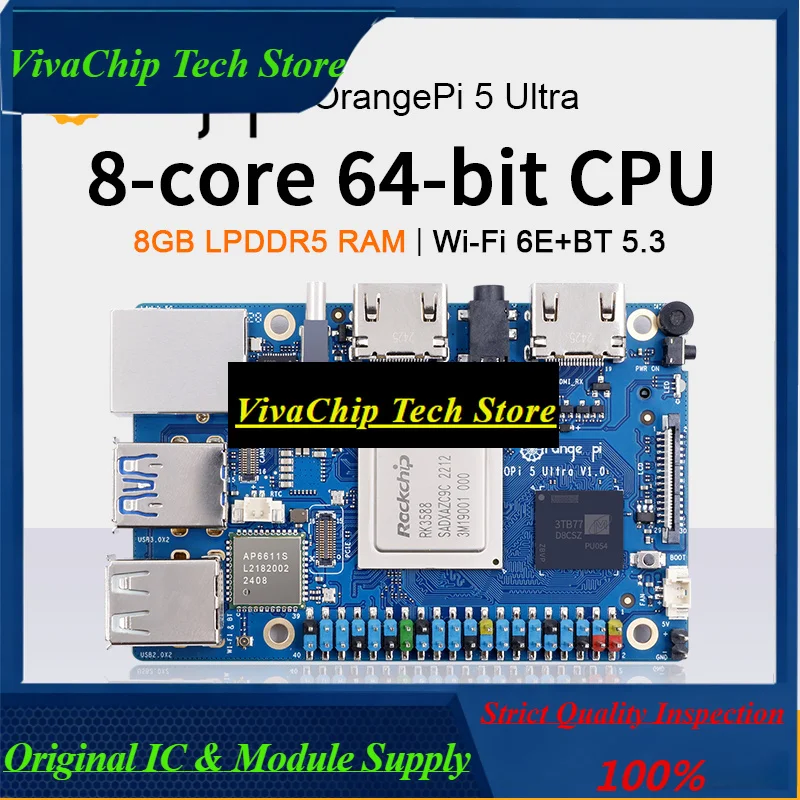 VivacpOrange Pi 5 Ultra 8GB Ram RK3588 DDR5 Single Board Computer WiFi+BT M2 SSD 6TOPS NPU OrangePi5 Ultra Mini PC Run Android12