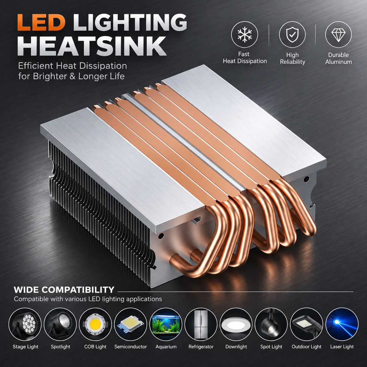 ≤400W LED Light Heat Sink 6Heat Pipe Radiator Extend Lamp Life Compatible Laser Headlight Semiconductor Module & Stage Spotlight