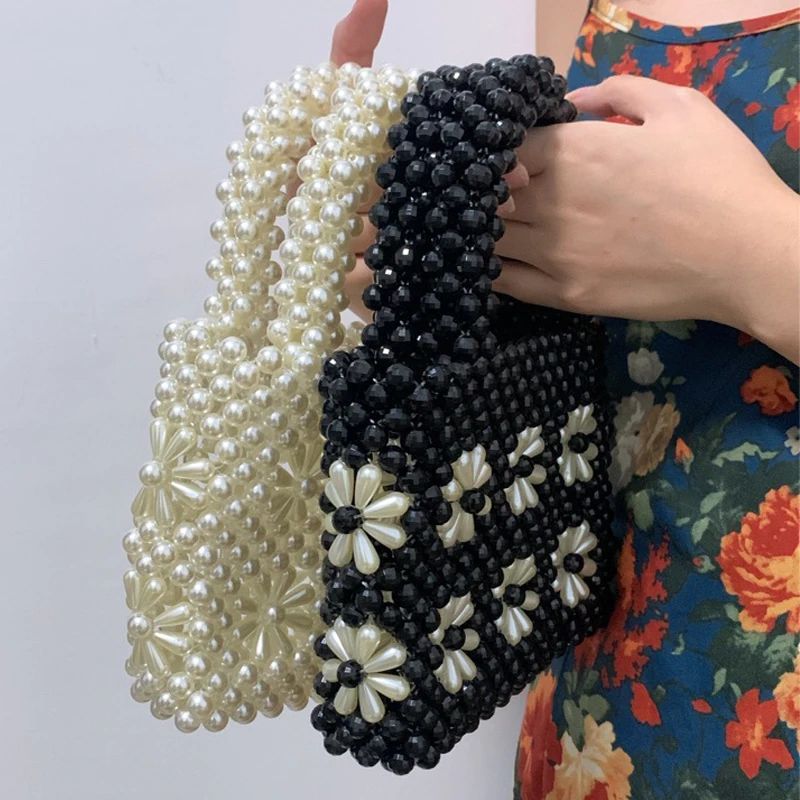 Monederos y bolsos pequeños con cuentas de crisantemo, bolso de mano con perlas dulces, tejido con flores de novedad de verano, de acrílico, para playa