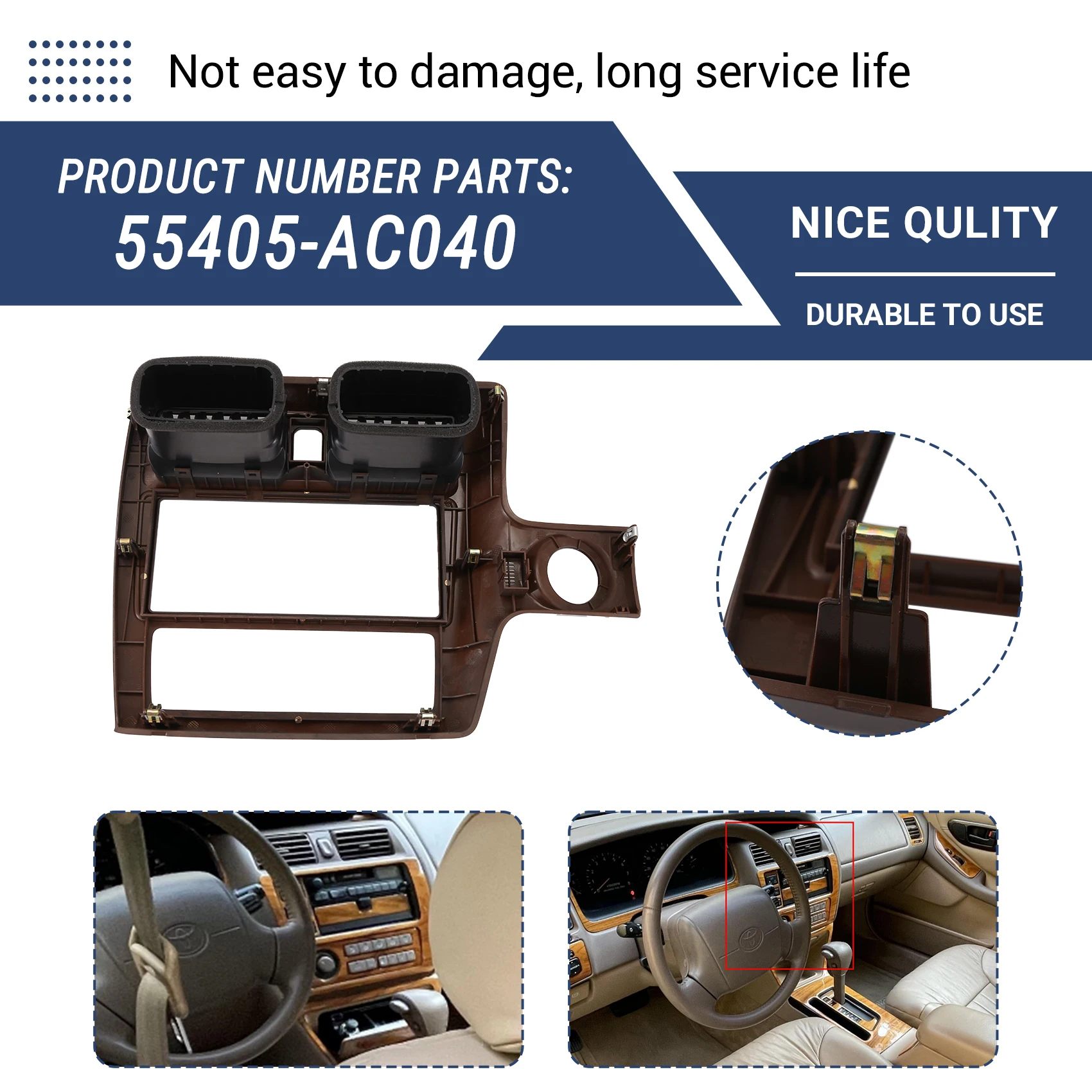 

A80X-Car Dashboard Middle A/C Air Conditioning Outlet Assembly DVD Panel Frame 55405-AC040 For Toyota Avalon 1994-1999 LHD
