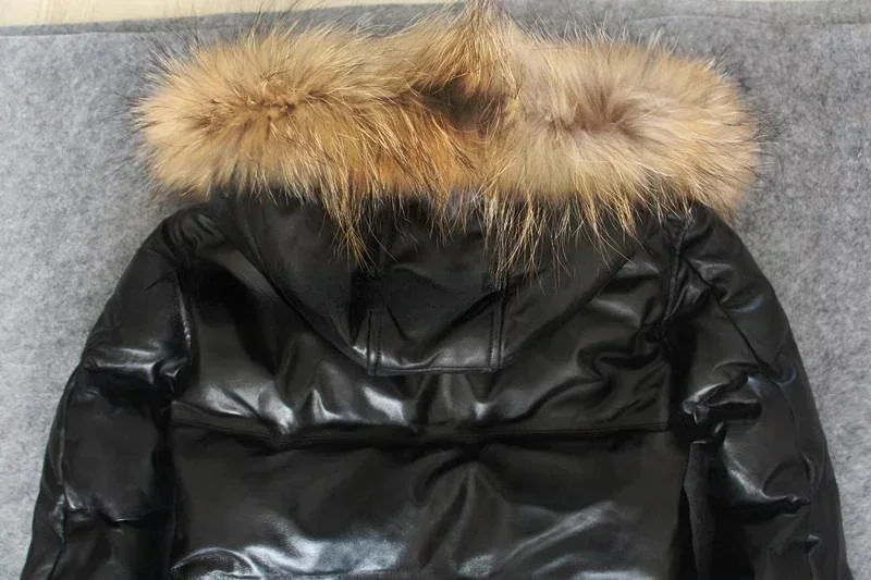 Ayunsue neue Winter jacken Männer echtes Leder weiße Enten Daunen jacke Herren gepolsterte Top echte Schaffell Mäntel dicken warmen Mantel