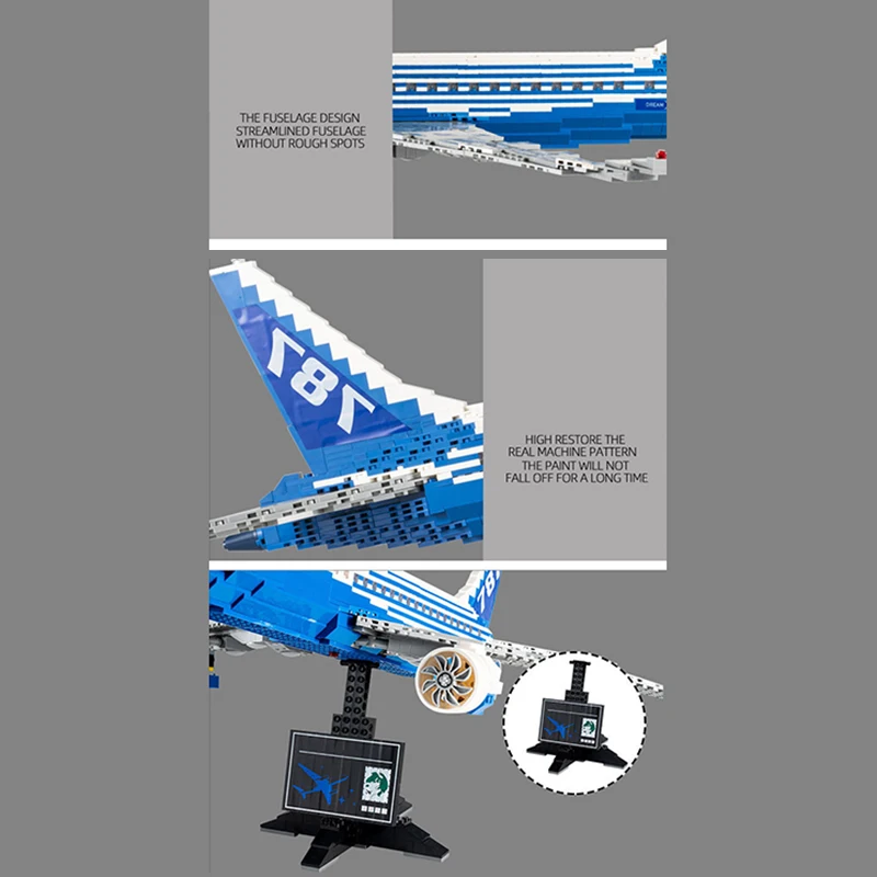 School Set Moc Boeing 787 Civil Aviation Large Airliner Transportation Vehicle Model Bricks Plane Building Blocks Toy Gift Boys