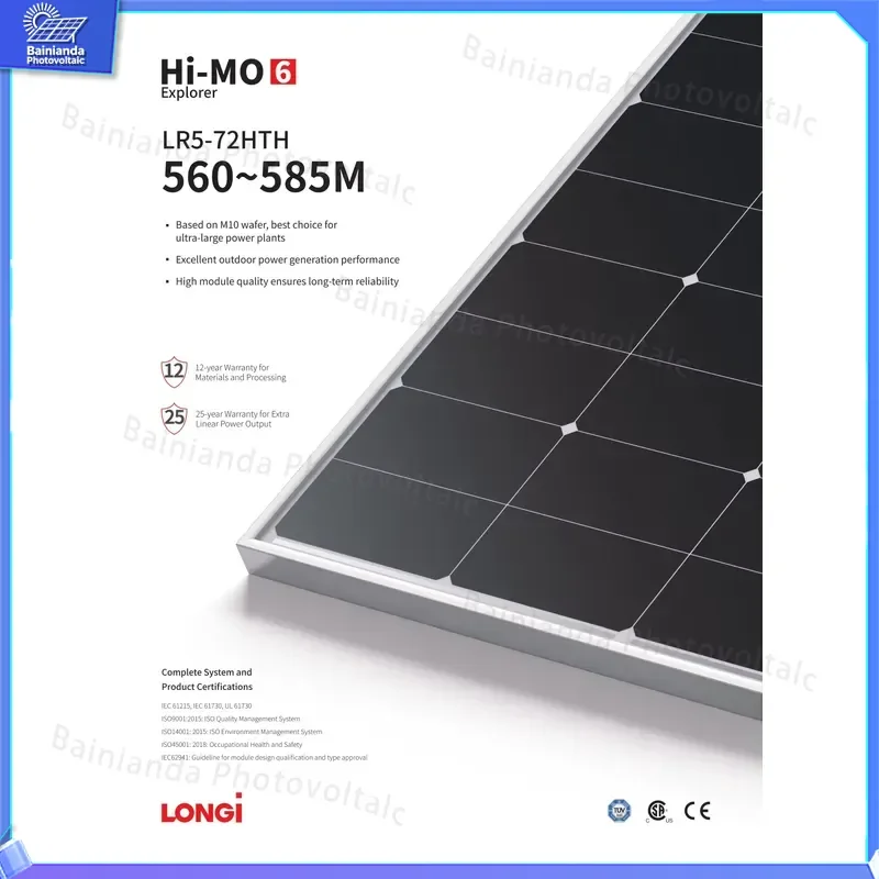 LONGi Solar Panel Hi-MO X6 Explorer LR5-72-HTD 560W 565W 570W 575W 580W Half Cut Monocrystalline PV Module Grid Tied Rooftop