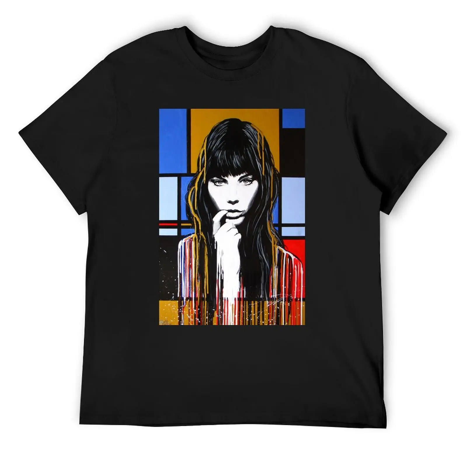 Jane Birkin Melting on a Mondrian Painting T-Shirt street wear graphics Men's cotton t-shirt