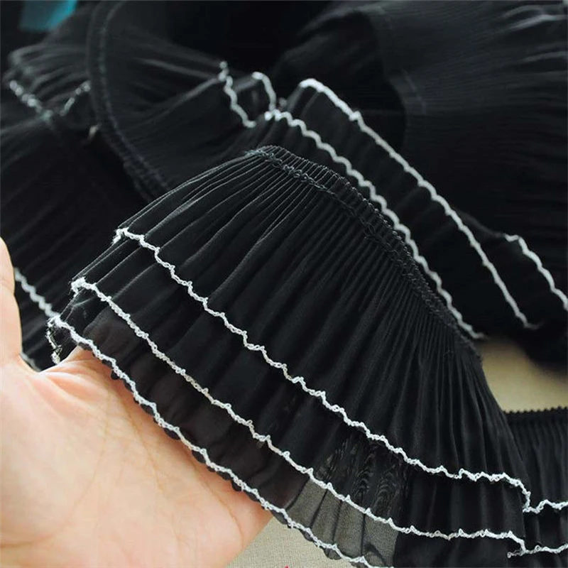 

3/5yards 3 Layers Chiffon Fabric Pleated Trim Elastic Chiffon Ruffle Ribbon Lace Collar Applique Dress Hem Decor DIY Sewing Trim