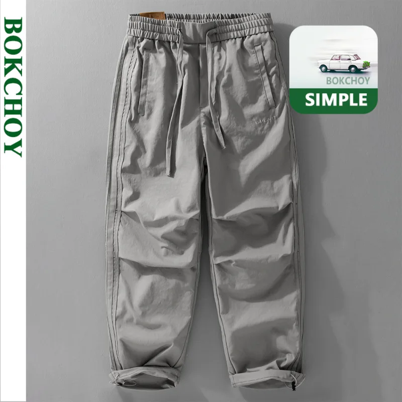 

2026 Spring Summer New Comfort Drawstring Casual Cargo Pant for Men Solid Color Letter Summer Pants FY7633