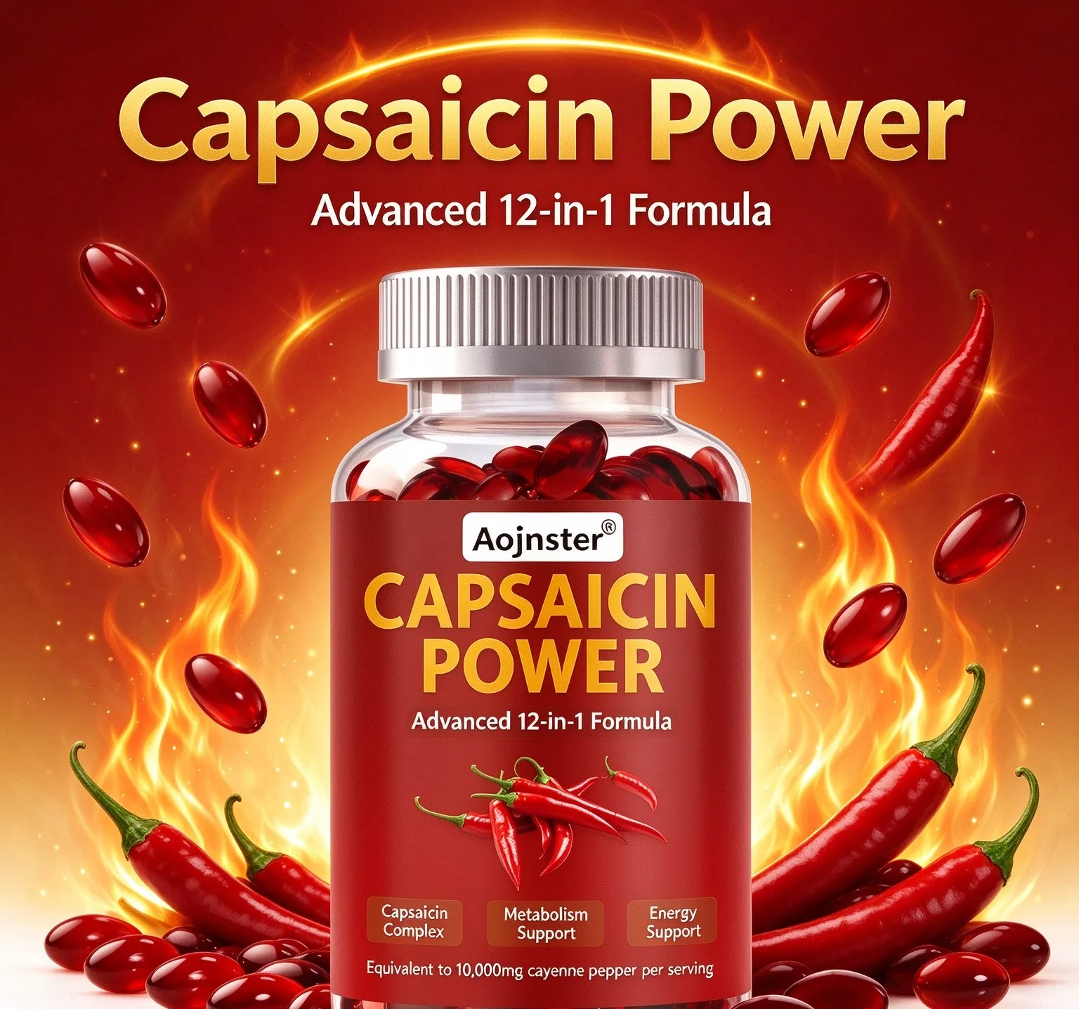 Capsaicin Power Softgels,Advanced 12‑in‑1 Multi‑Herbal Plant Extract Formula,Daily Natural Botanical Dietary Supplement