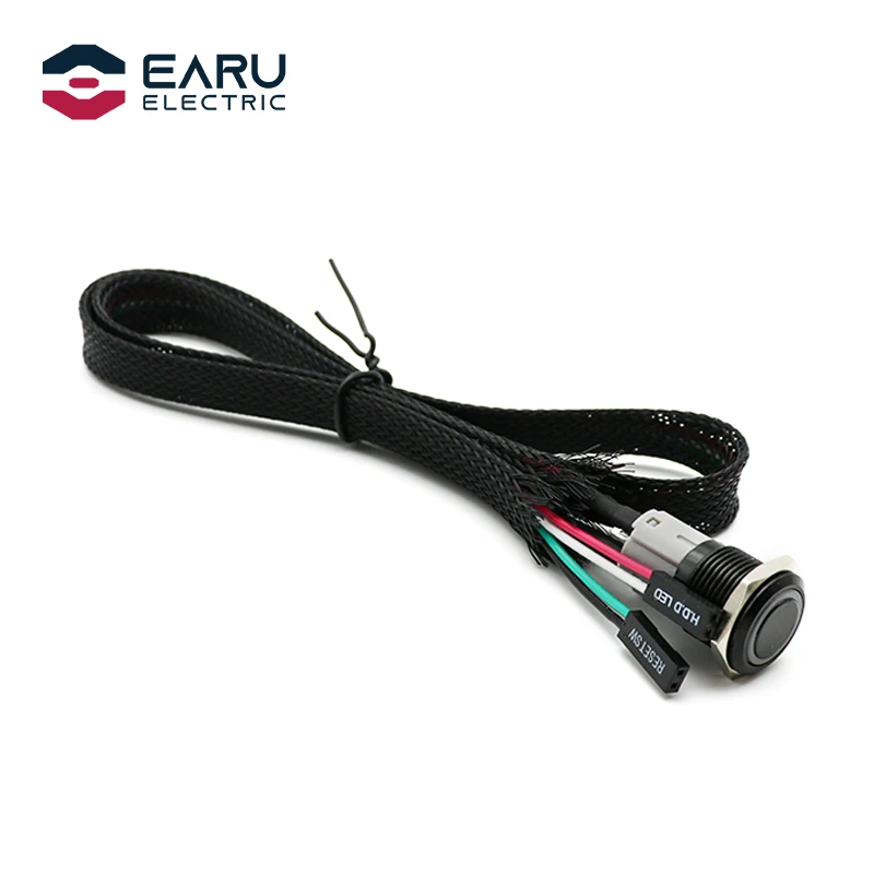 5V 12/16/19/22mm Computer PC Host Start Restart PC Power LED Metal Push Button Switch with 60cm Motherboard Cable Red Blue Green