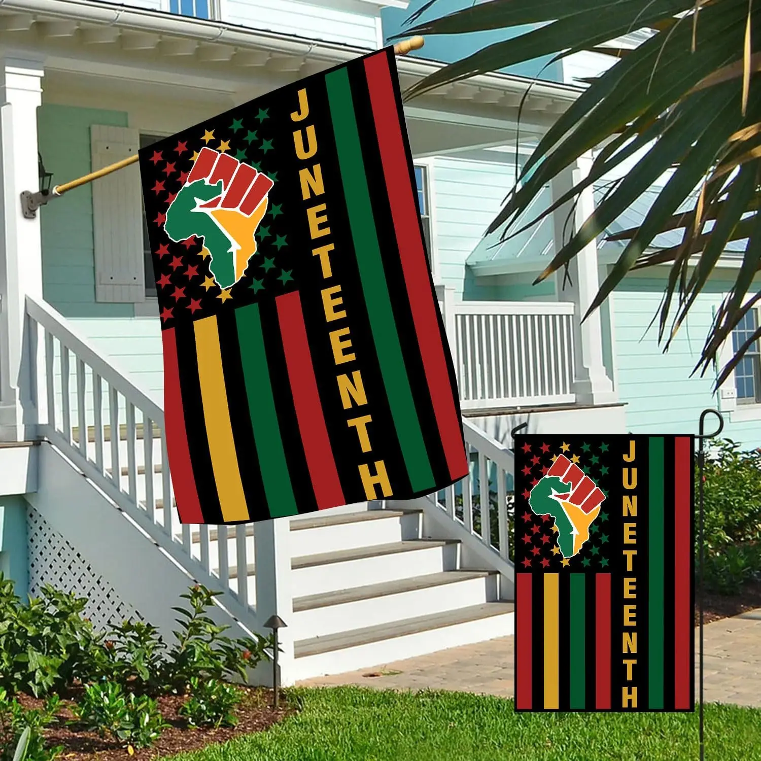 Juneteenth Flag African American Independence Day, Set 2 House Flag 28 x 40 and Garden Flag 12x18 Double Side, Juneteenth Black