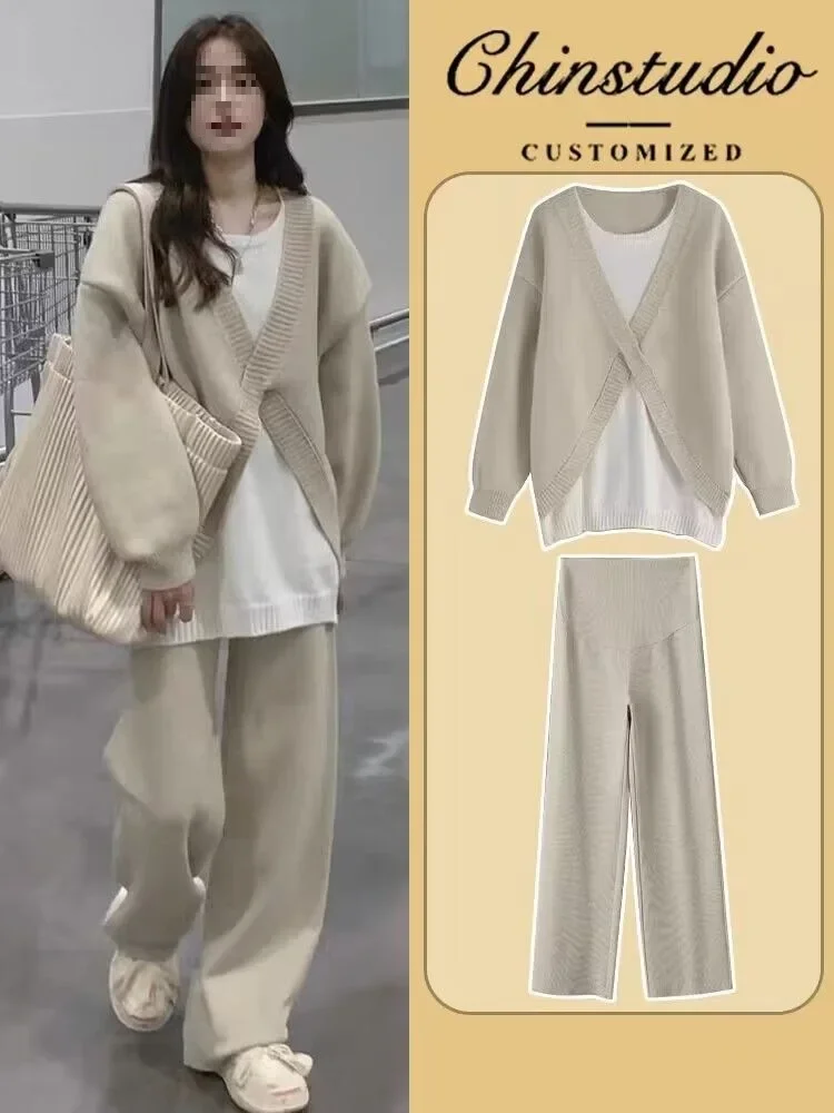 أوائل الخريف الكورية نمط محبوك عادية قطعتين مجموعة جديد وصول نظام الملح ناضجة المرأة إحساس الموضة الراقية #1
