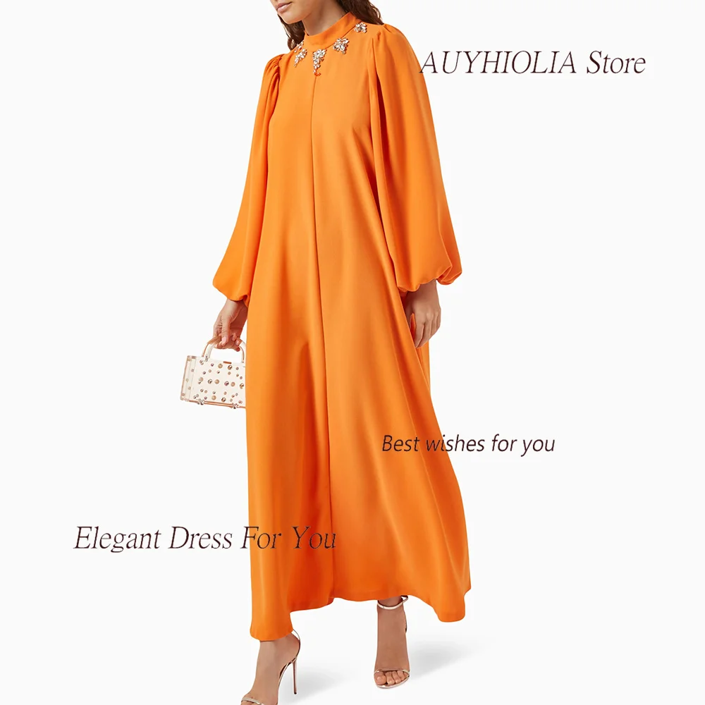 Formal Evening Dress For Sexy Women 정장원피스 Vestidos de festa Elegant Crystal Ankle-Length Crepe Orange Cocktail Prom Gown 2024