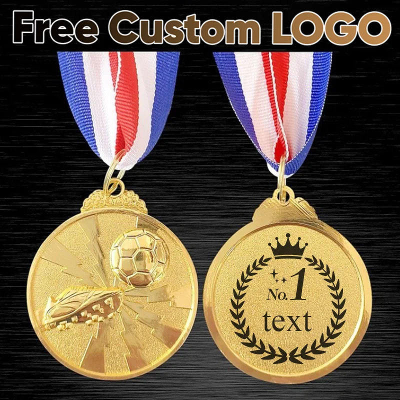 

Персонализированные футбольные медали из металла с лентой на шею, медали из цинкового сплава для спортивных соревнований и торжеств