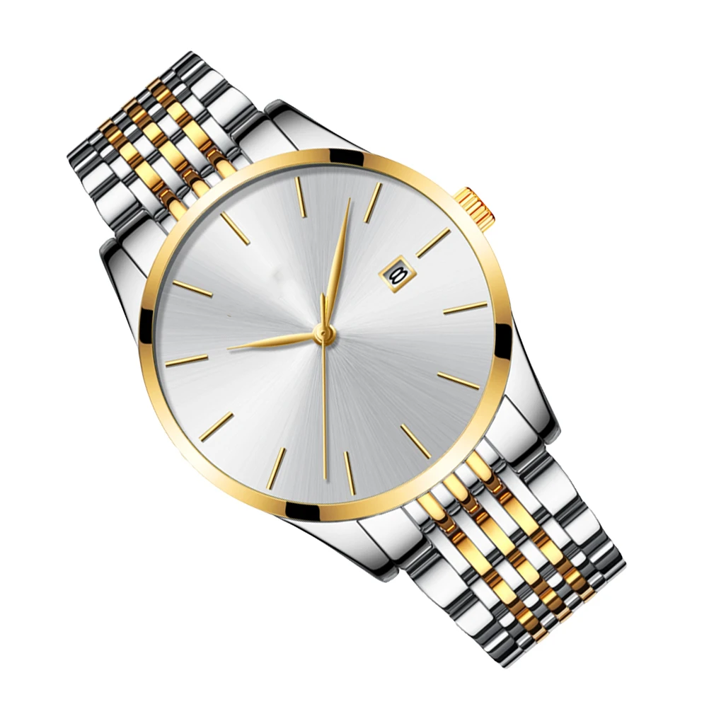 

Fashion Quartz Men Watch Calendar Display Life Waterproof Wristwatch Business Occasions Precise Time Stainless Steel Strap