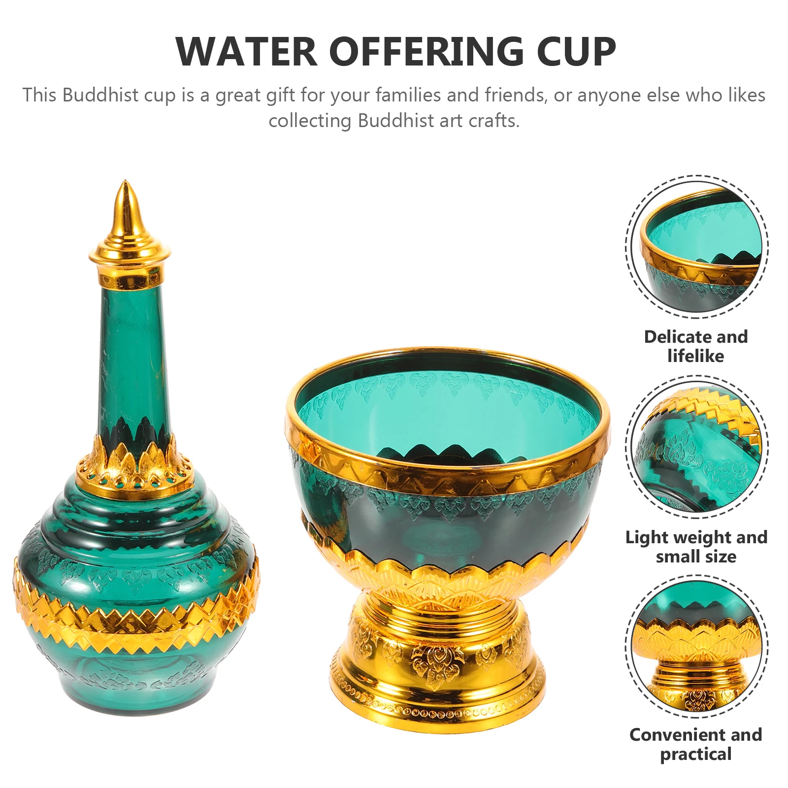 

1 Set Tibetan Holy Water Offering Bowl With Dipping Bottle Decorative Desktop Cup For Temple Home Use Multi-Function