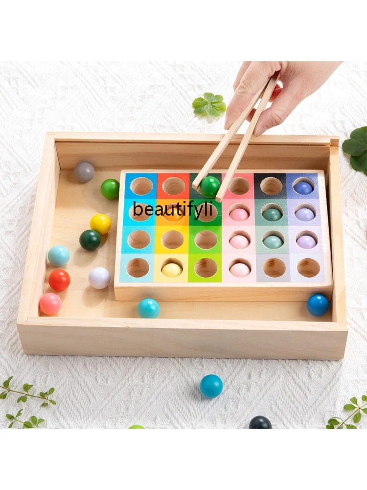 Wooden color gradual change clip beads game children's early education hand-eye coordination training toy