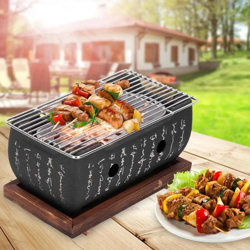 Camping Japanese Style Barbecue Grill Portable BBQ Grill With Stainless Steel Mesh Mini Picnic Charcoal Stove For Camp Accessory