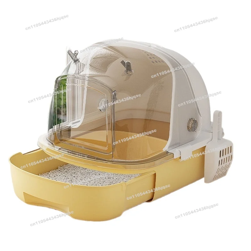 Cat Litter Box Fully Enclosed Oversized  Litter Box Anti-splash  Translucent Drawer Typeoilet Odor Resistant