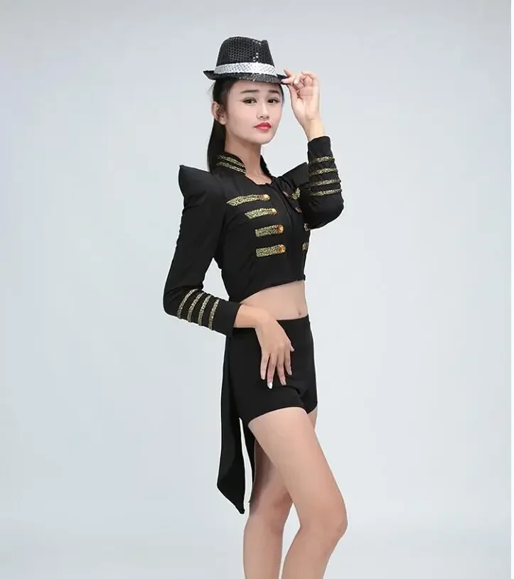 Jazz Dance Jacket Wear Black Costume Adult Latin Dance Costume Black Tuxedo Performance Wear Singer Dancer Clothes For Women DJ