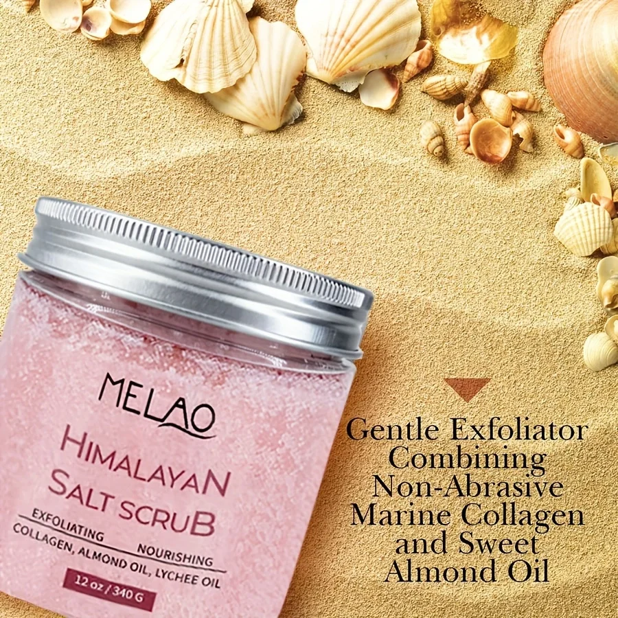 MELAO Himalayan Salt Body Scrub with Collagen and Stem Cells - Natural Exfoliating Salt & Body and Face Souffle Helps with Moist