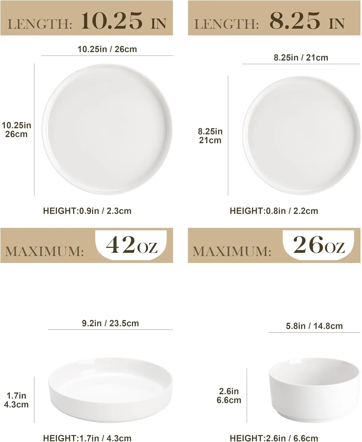 MALACASA 24 Pieces Porcelain Dinnerware Set, Modern White Dish Set for 6, Premium Serving Plates and Bowls Sets, Chip and Scratc