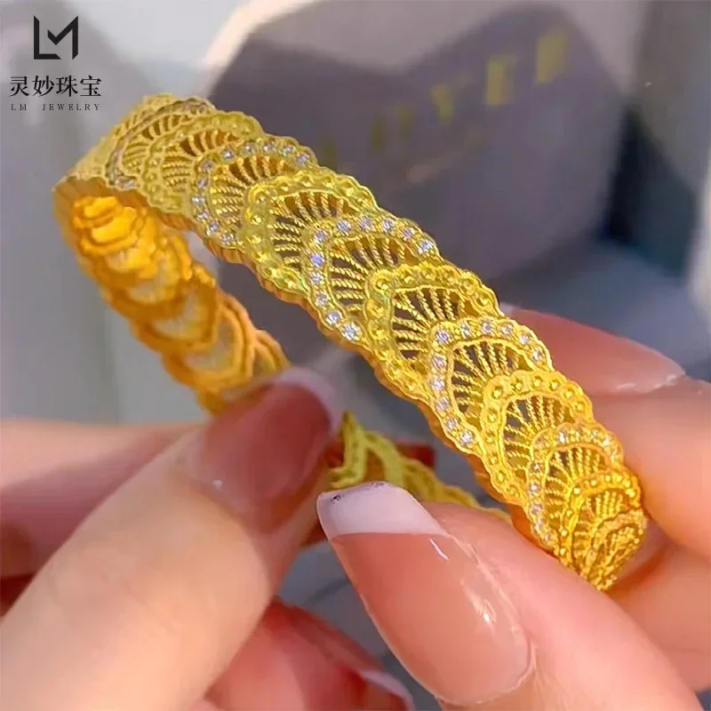 9999 24K real gold phoenix feather silk hollow bracelet wide-face open buckle to send girlfriend gifts to mother on Mother's Day