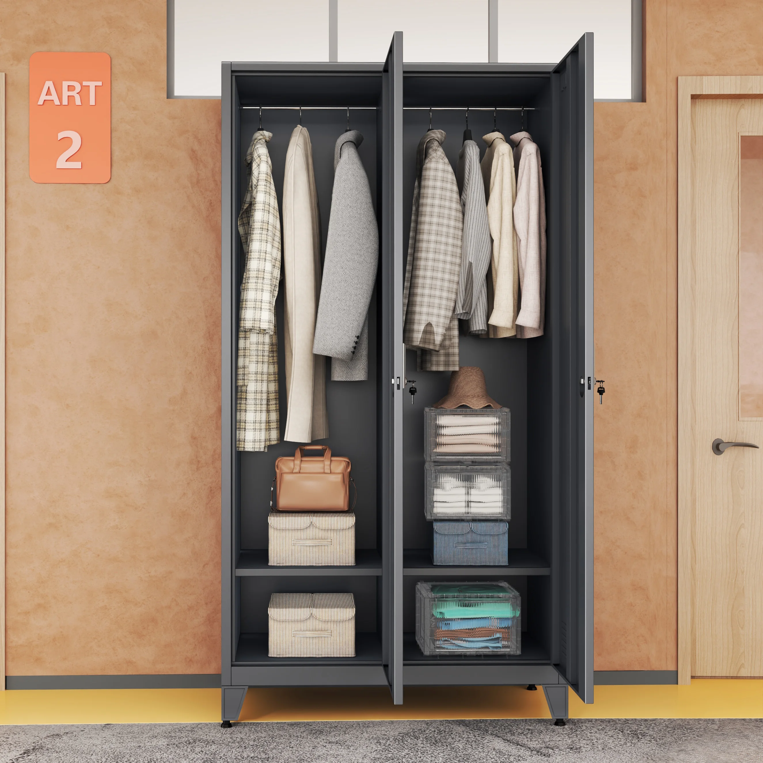 bn Industrial Locker Cabinet Combo - Metal Storage Lockers for Gym/Wardrobe with Luggage Compartment%