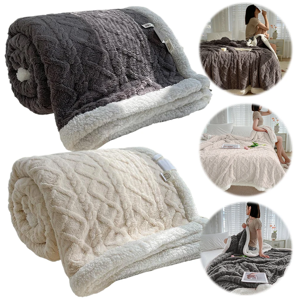 

Home Thick Bed Blanket Double Layer Thick Lamb Wool Sleeping Blanket Lamb Fleece Throw Blanket Comfortable Super Soft Warm Quilt