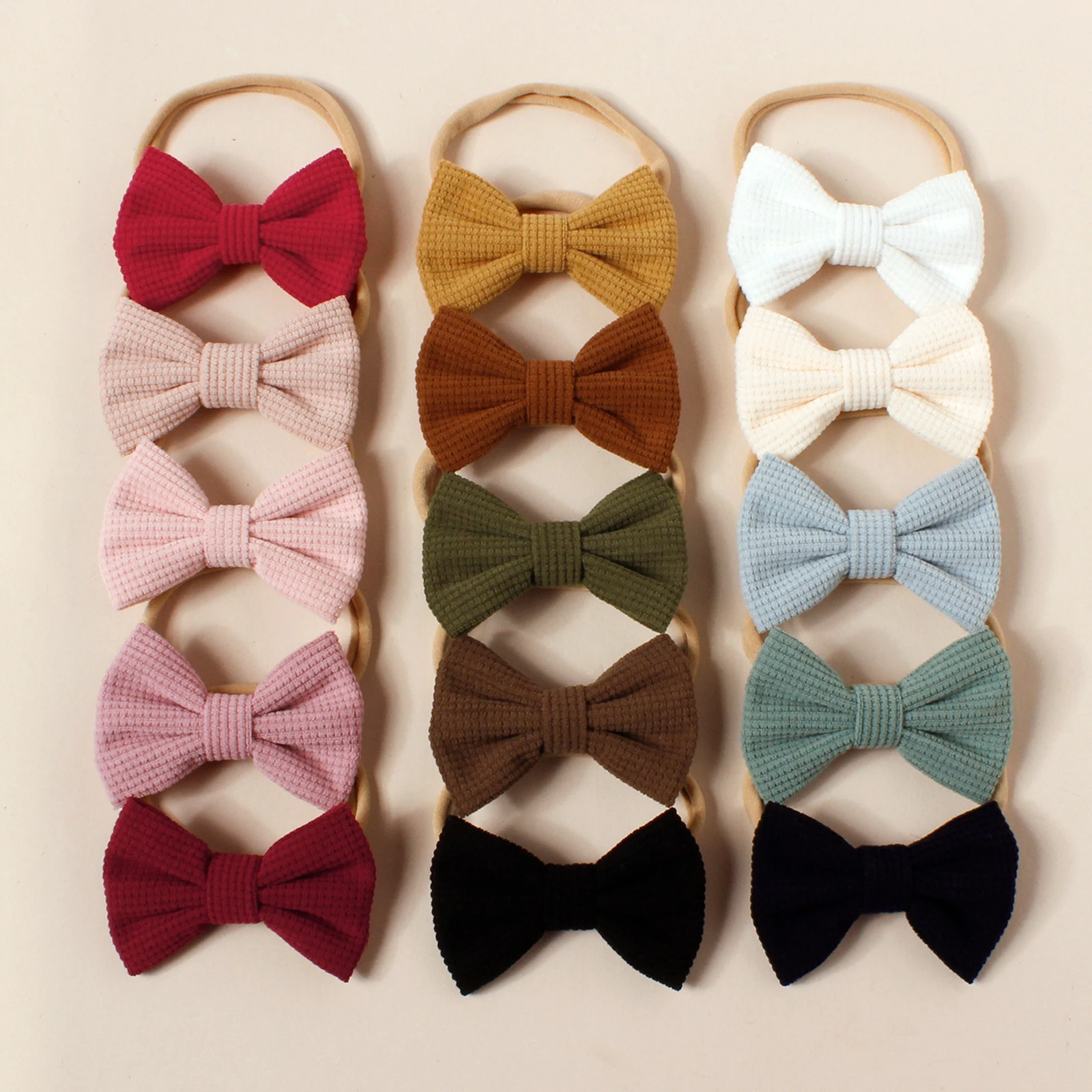 

15Pcs/Lot Waffle Bow Baby Headbands for Girl Hair Accessories Newborn Elastic Hair Band Nylon Hairband Kids Corduroy Headwear